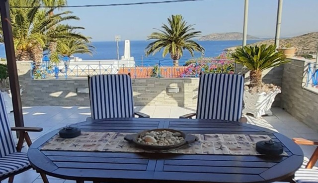BLUE & WHITE MAISONETTE OVER THE SEA NEAR SOUNIO