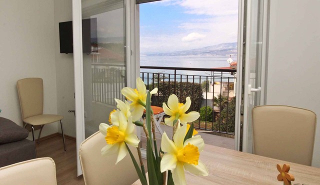 Holiday apartment with air conditioning, 50 m from the sandy beach, sea view