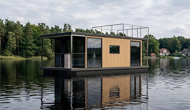 leise los houseboats: Modern electric houseboat with sauna